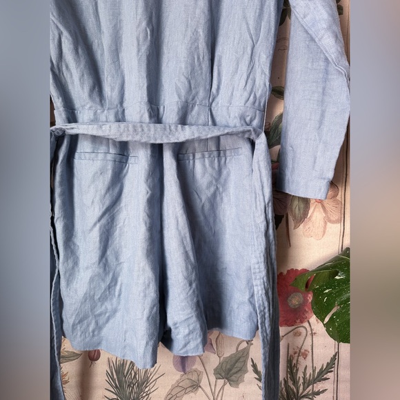 Karina Grimaldi 100% Linen Cotton Pleated V Neck Romper Blue Medium - Picture 12 of 14